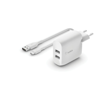 BELKIN Caricatore 24W + cavo USB-C (2 USB-A) (Bianco)