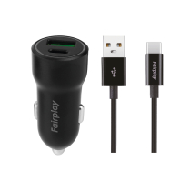 FAIRPLAY Kit Caricatore Auto 20W + Cavo USB-C (Nero)