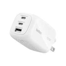 BELKIN Caricatore da Parete GaN 3 Porte 100W con Adattatore da Viaggio (Bianco)
